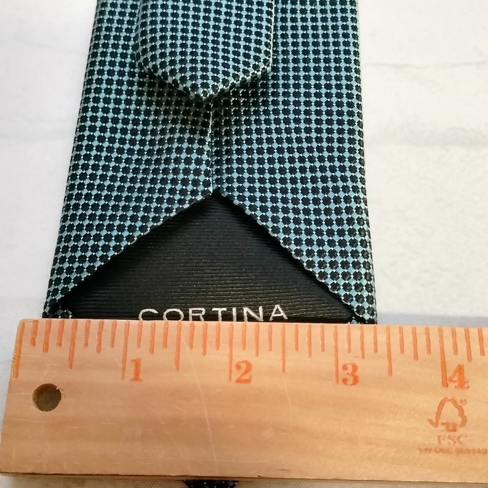 Men's Cortina Imported Silk Necktie Tie Black Blue Circle Geometric Handmade..T